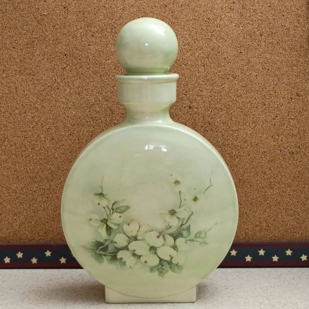 Large 11" Vintage Ceramic Vanity Bottle Vase with Lid Decor